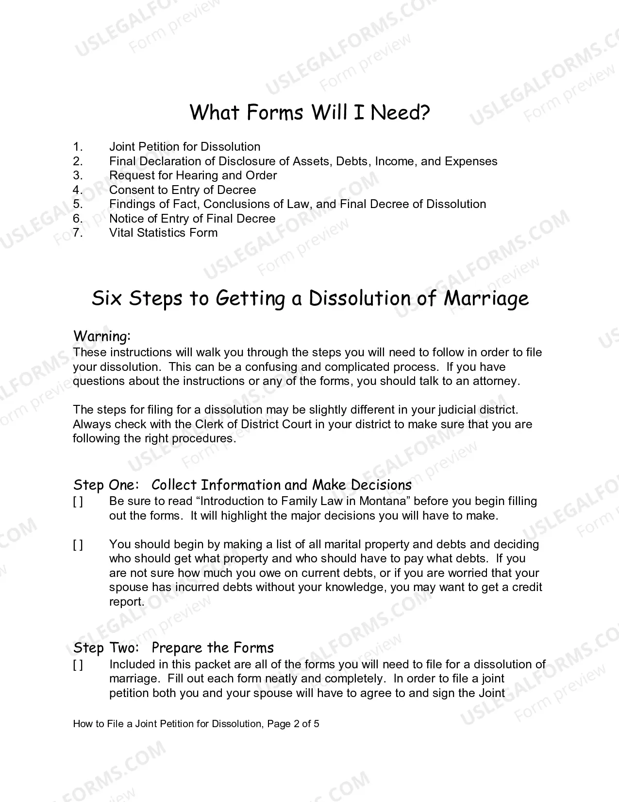 Preview Instructions for a Joint Petition Divorce - No Children