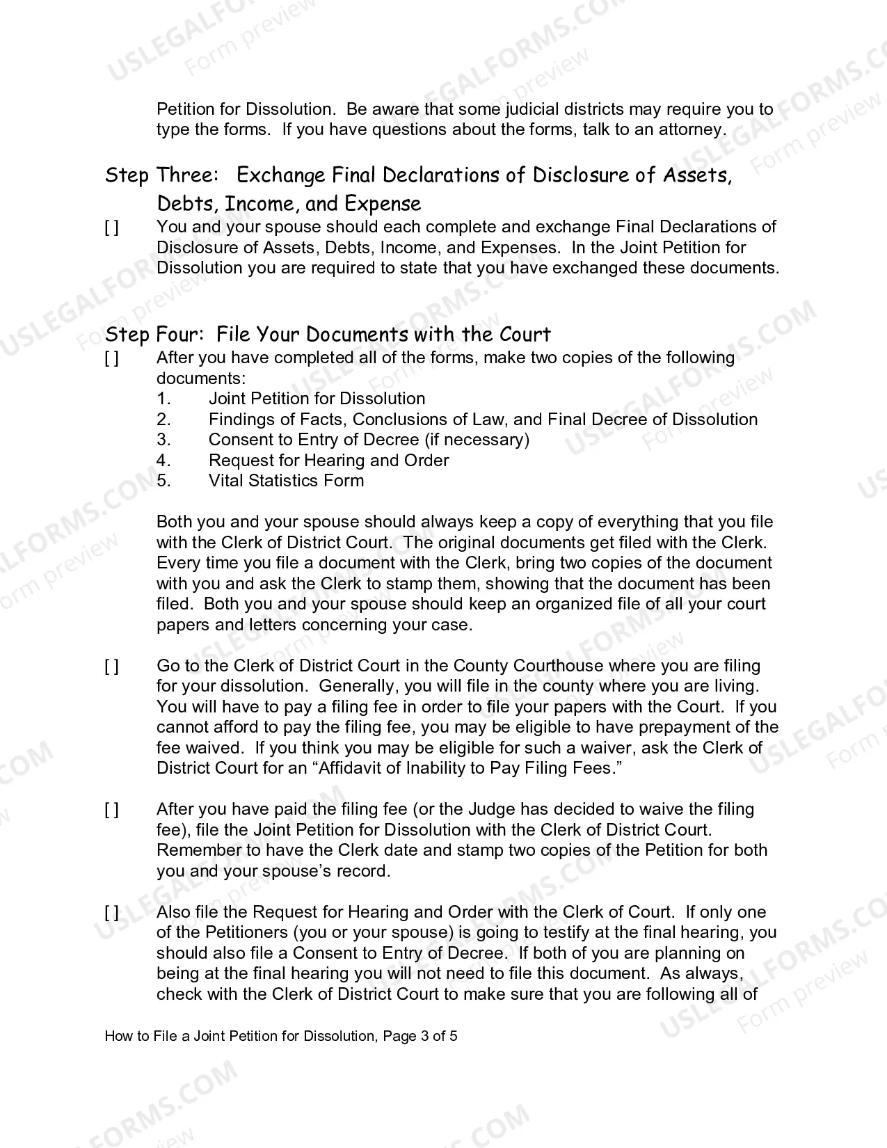 Preview Instructions for a Joint Petition Divorce - No Children