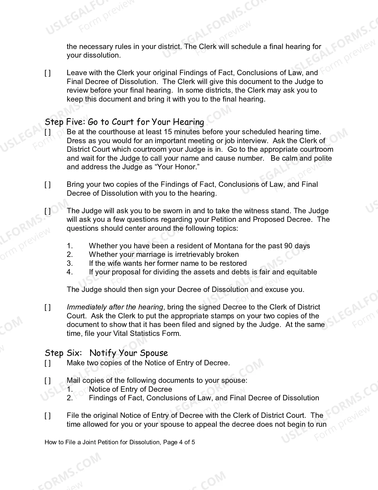 Preview Instructions for a Joint Petition Divorce - No Children