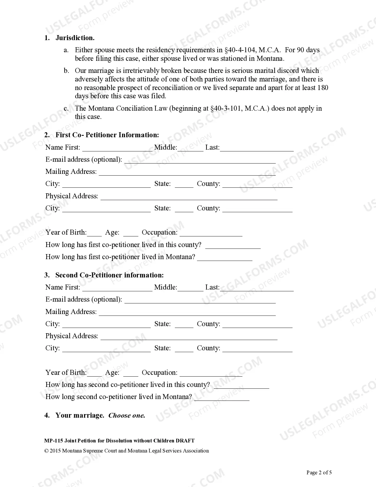 Preview Joint Petition for Dissolution - No Children