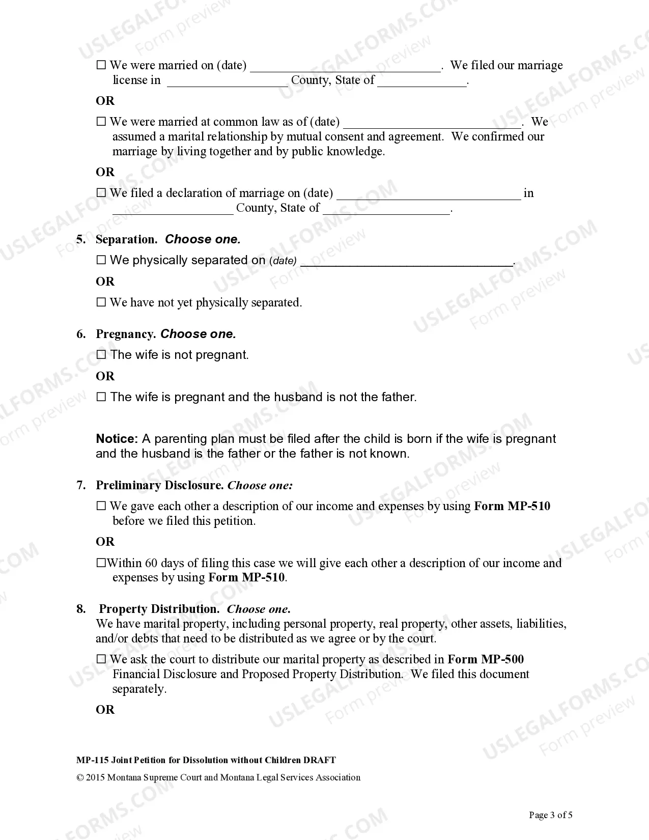 Preview Joint Petition for Dissolution - No Children
