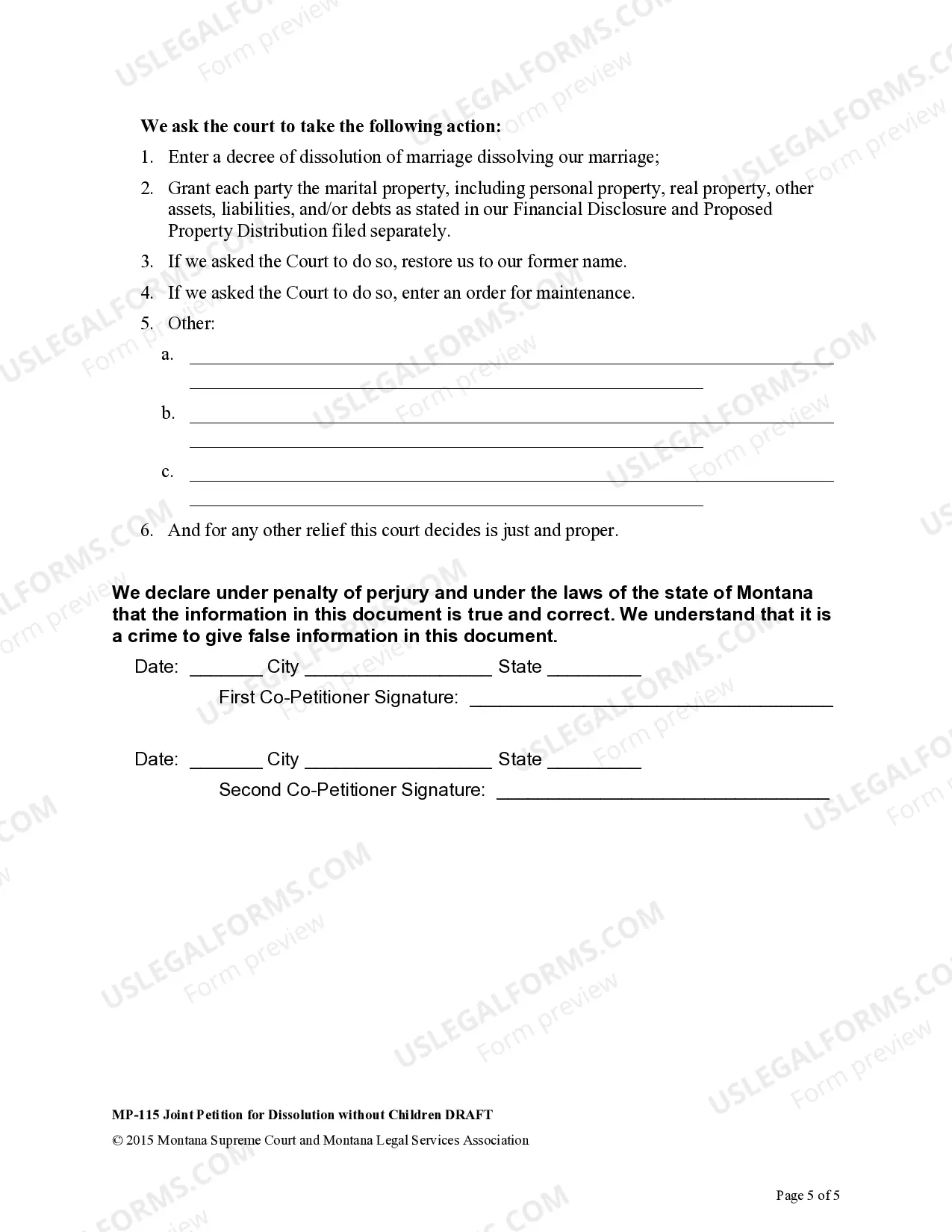 Preview Joint Petition for Dissolution - No Children