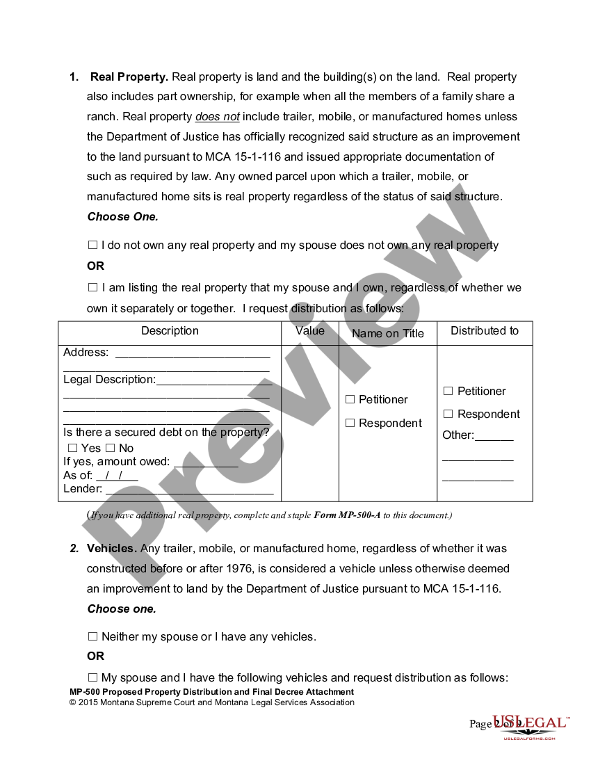 Montana Final Declaration Of Disclosure Of Assets Debts Income And Expenses Us Legal Forms 7282