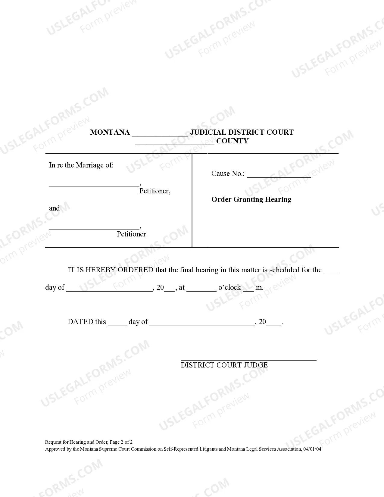 Preview Request for Hearing and Order