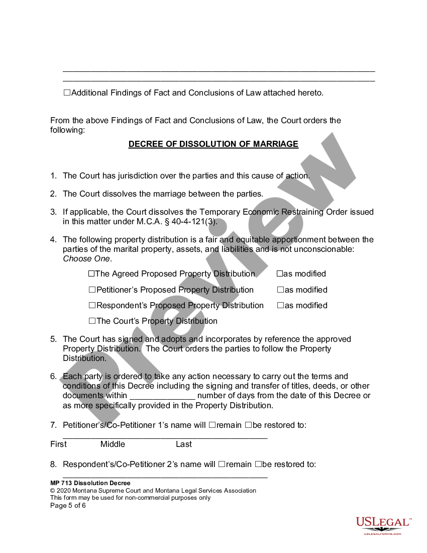 page 4 Findings of Fact, Conclusion of Law, and Final Decree of Dissolution - Joint Dissolution - No Children preview