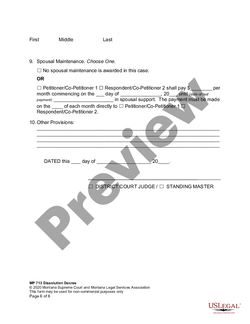 page 5 Findings of Fact, Conclusion of Law, and Final Decree of Dissolution - Joint Dissolution - No Children preview