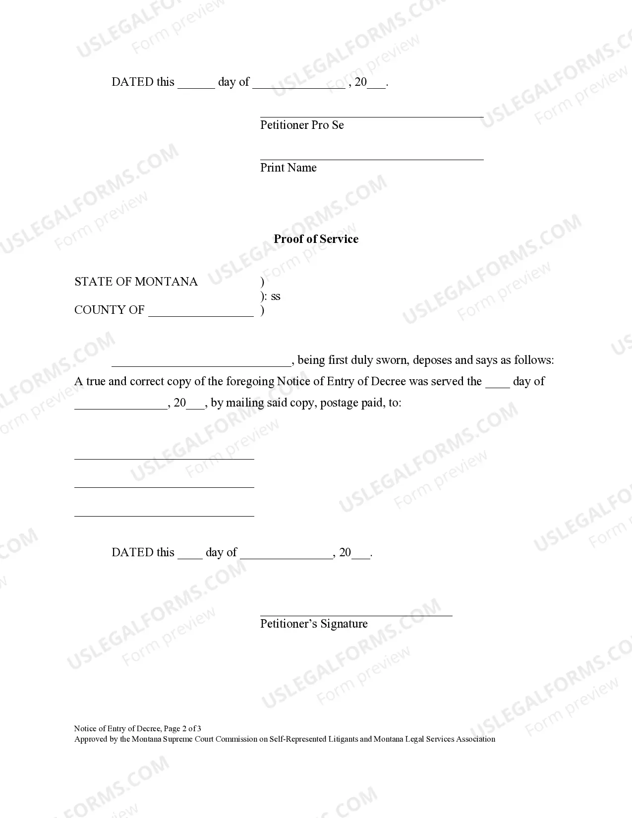 Preview Notice of Entry of Decree