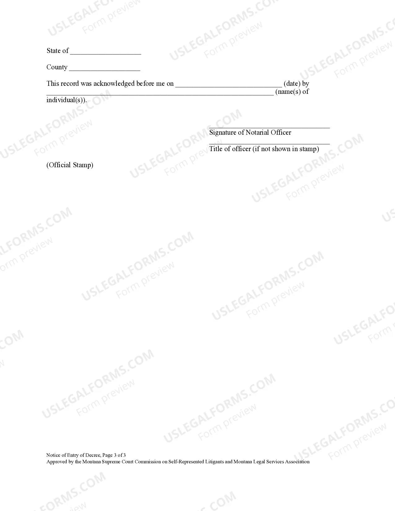 Preview Notice of Entry of Decree