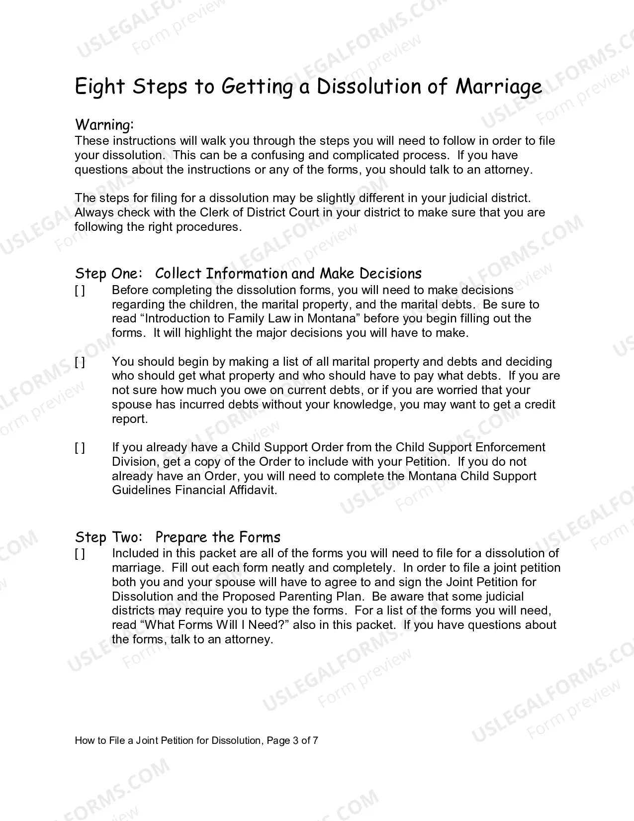 Preview Instructions for Petition for Divorce with Children