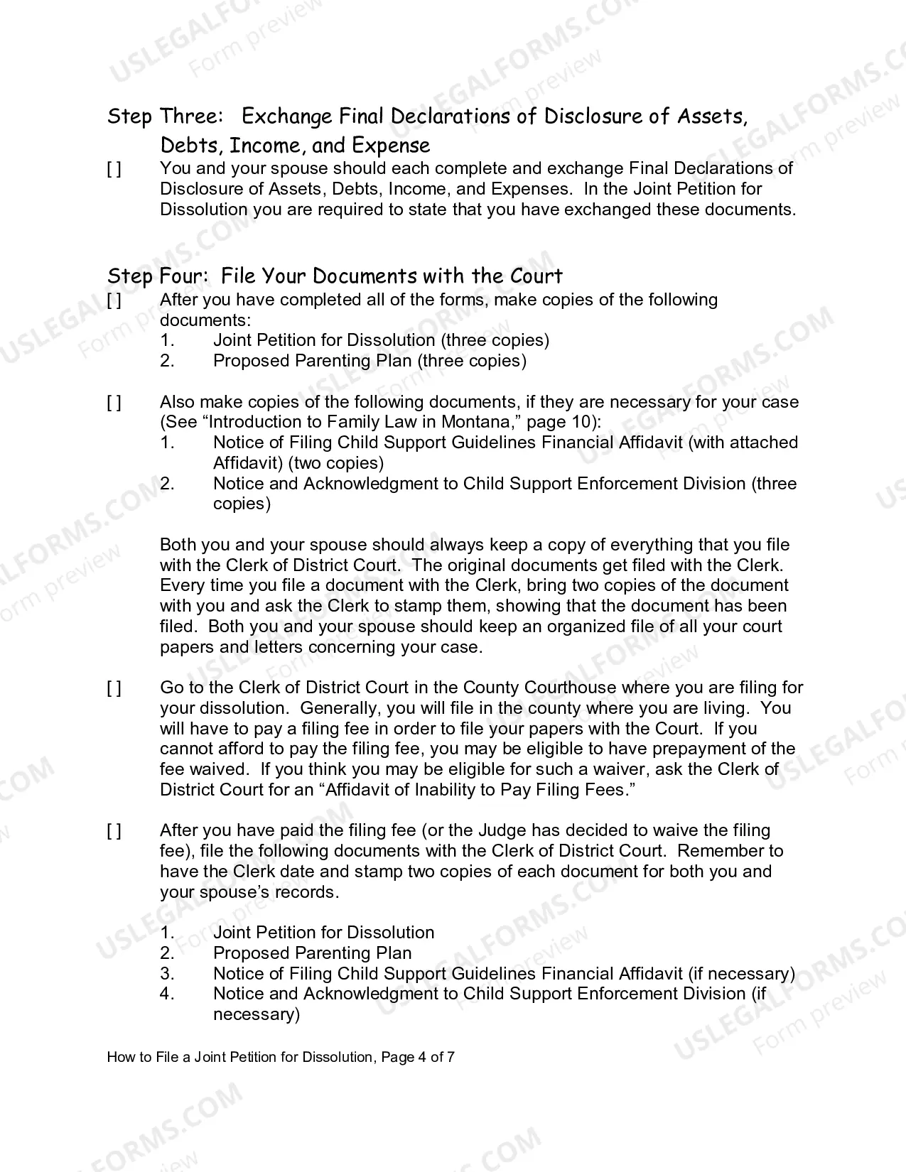 Preview Instructions for Petition for Divorce with Children