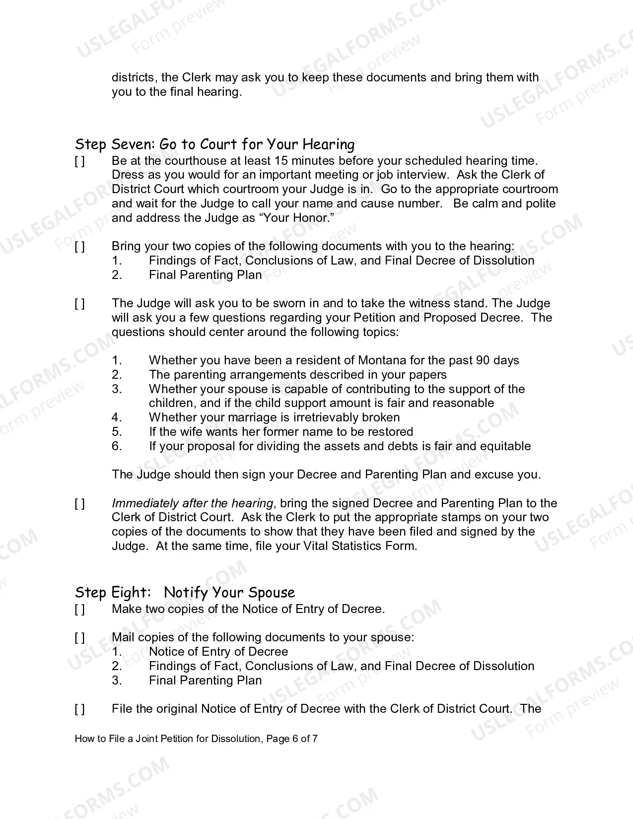 Preview Instructions for Petition for Divorce with Children