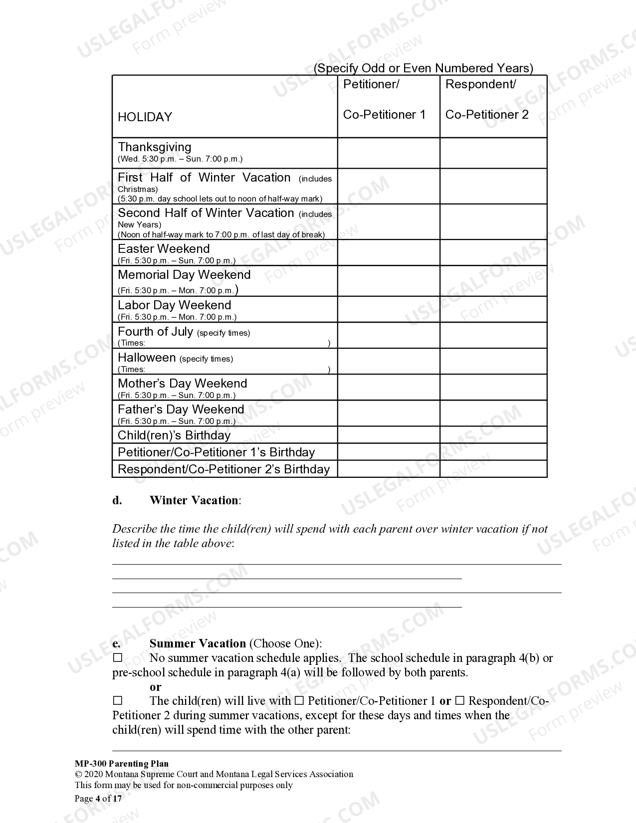 Montana Parenting Plan - Parenting Plan Montana | US Legal Forms