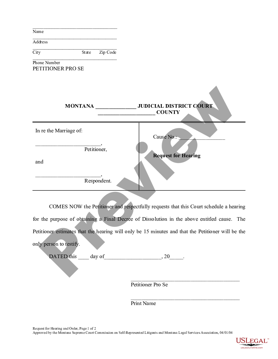 page 0 Request for Hearing and Order preview