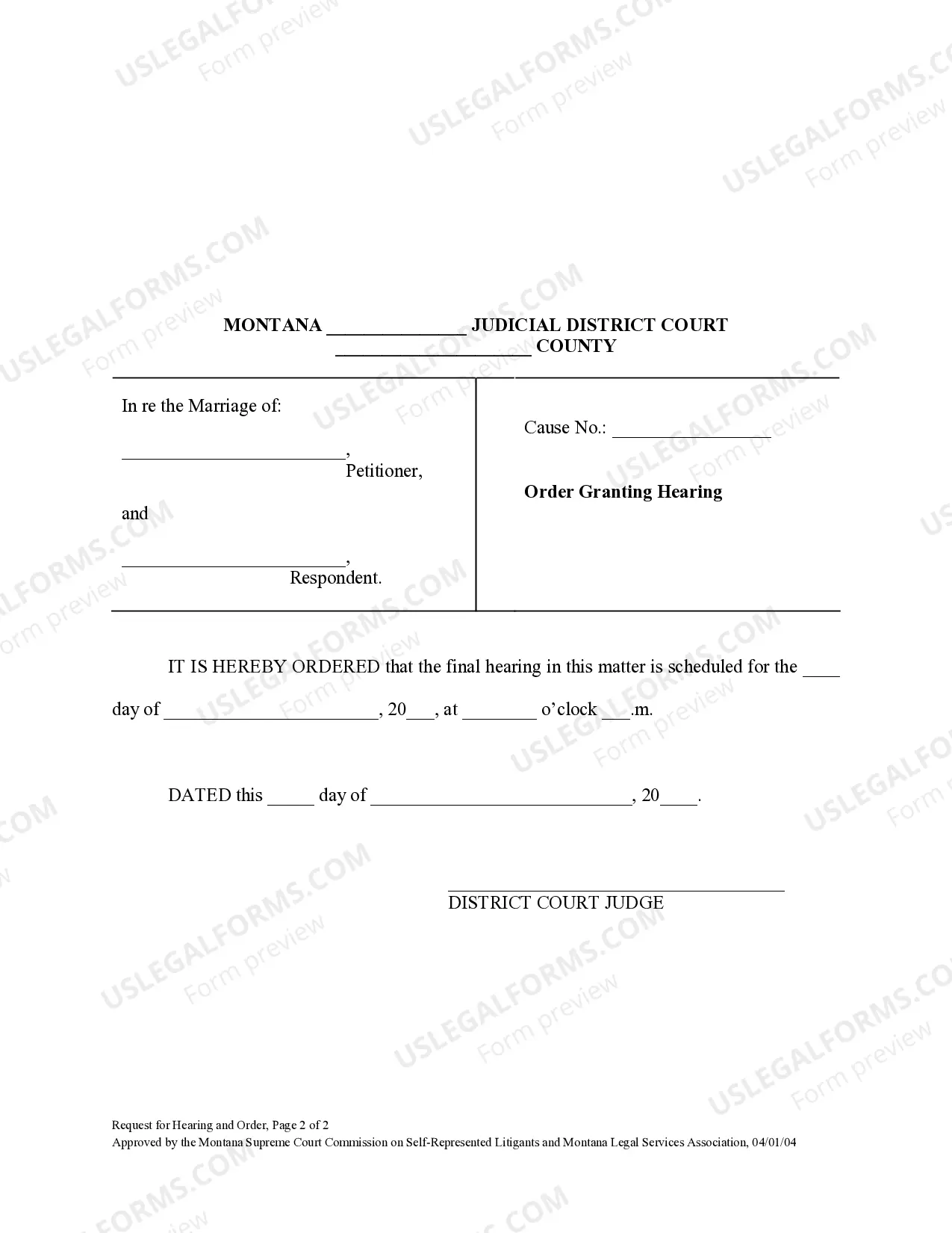 Preview Request for Hearing and Order
