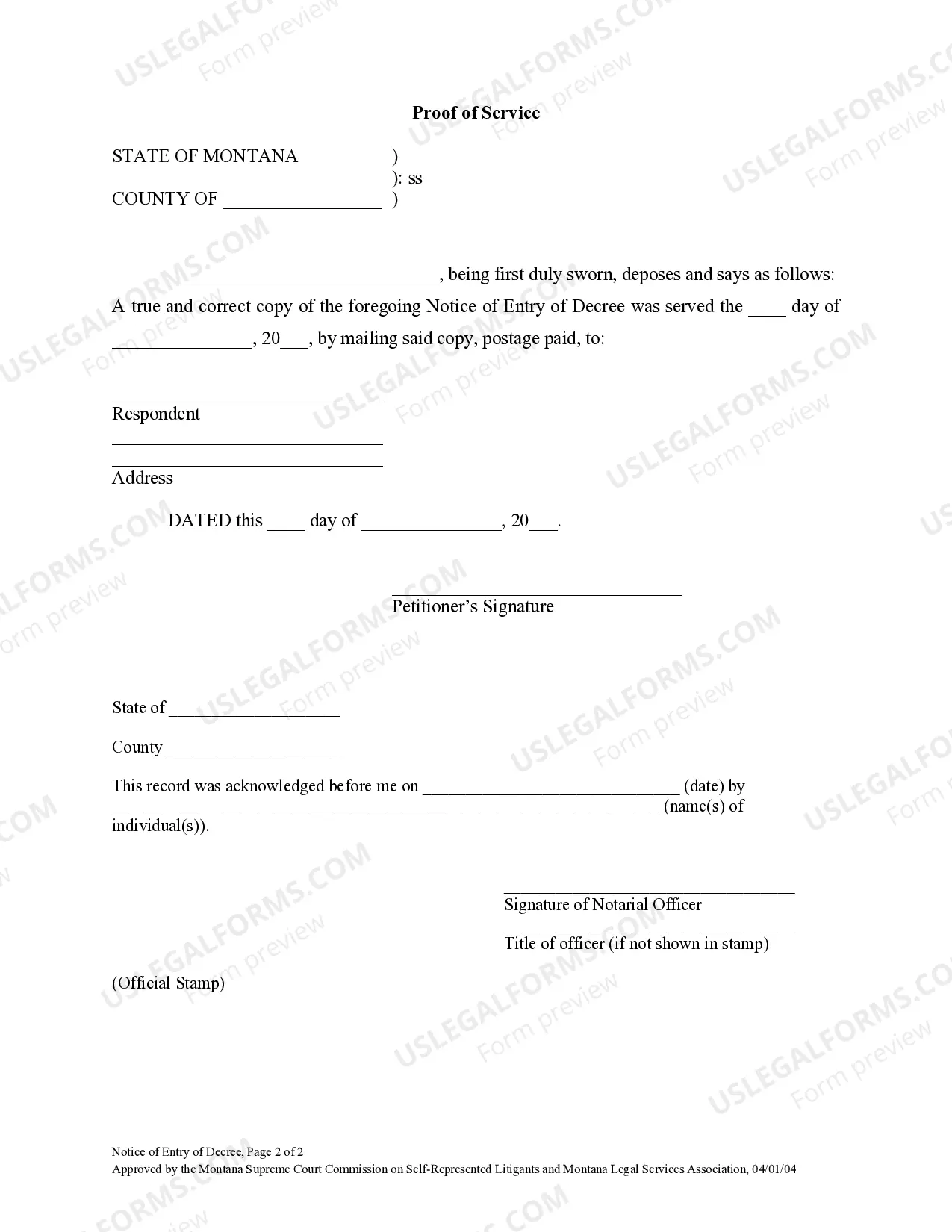 Preview Notice of Entry of Decree