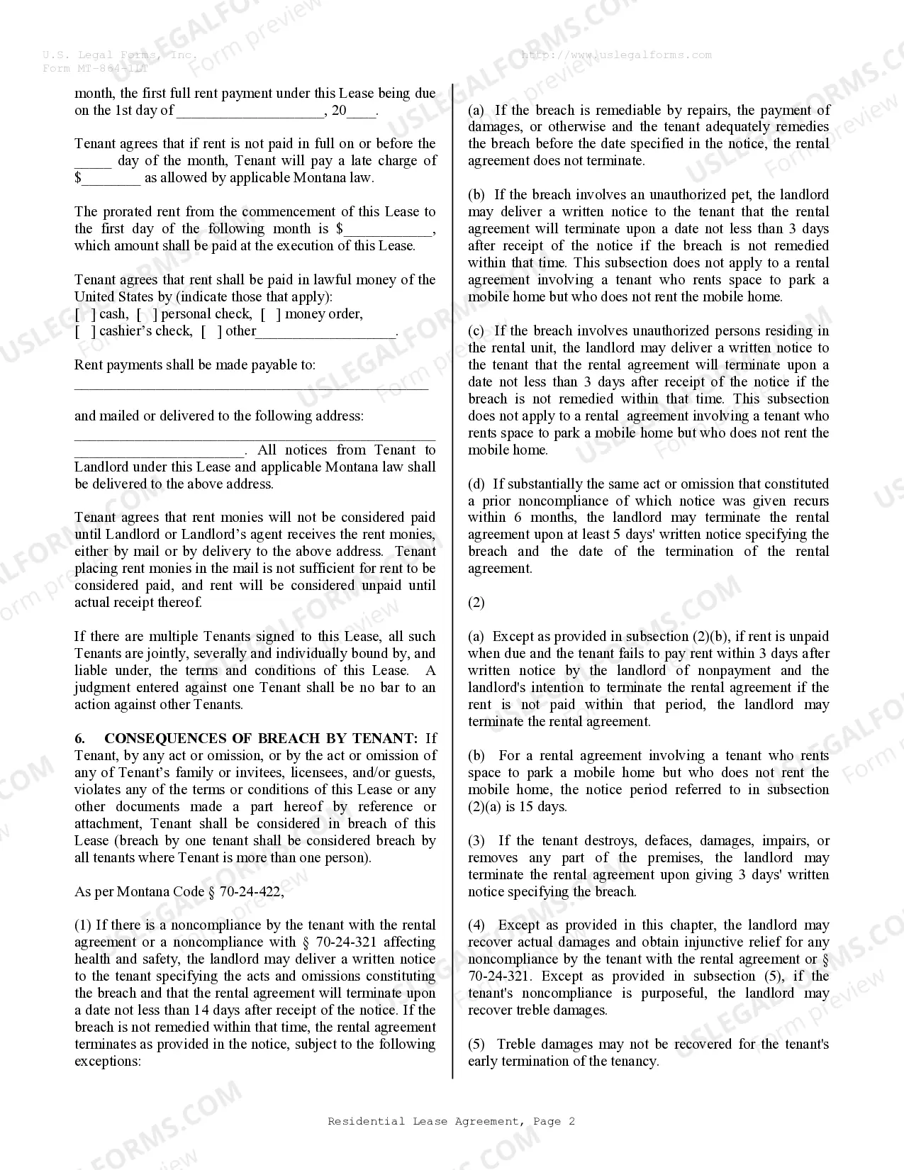Preview Residential Lease or Rental Agreement for Month to Month