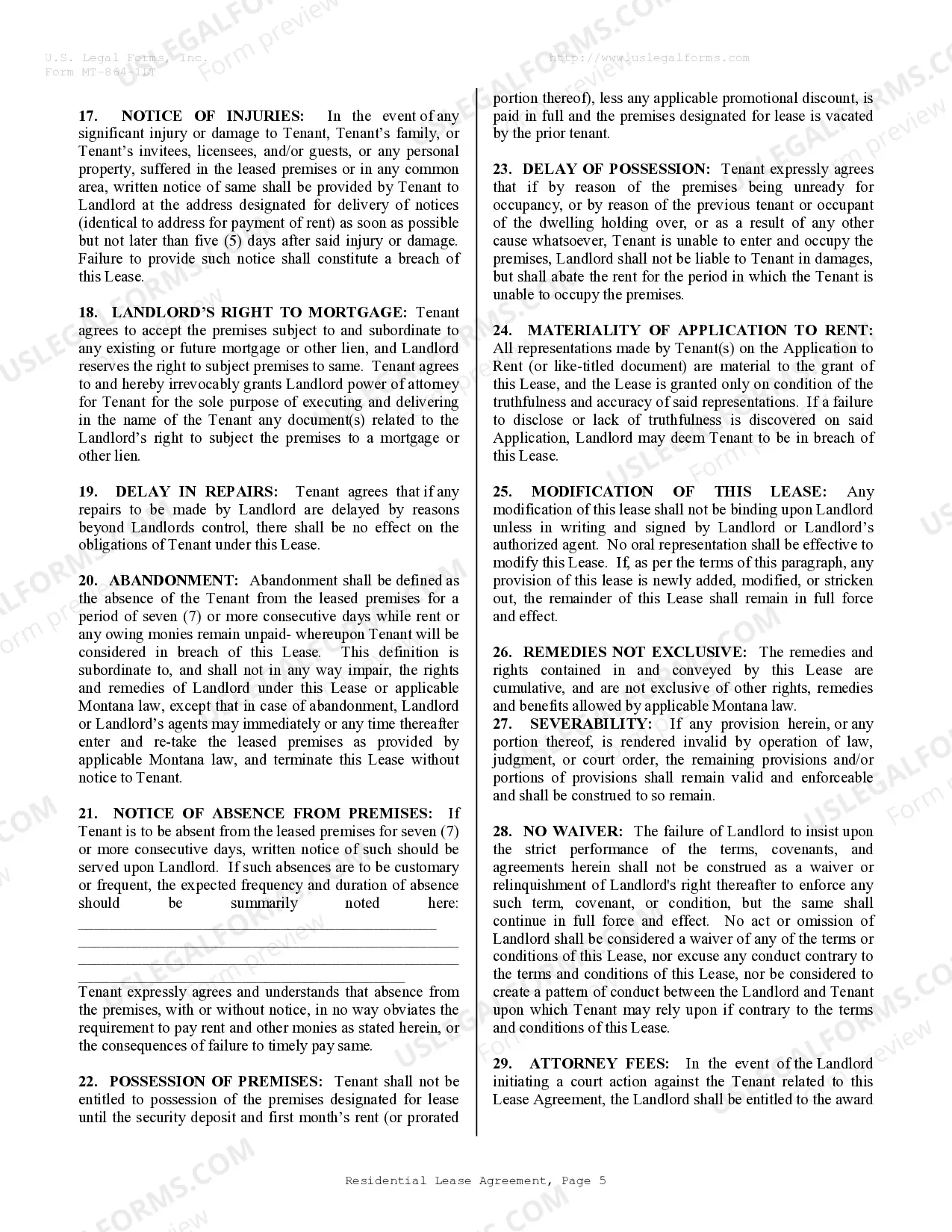 Preview Residential Lease or Rental Agreement for Month to Month