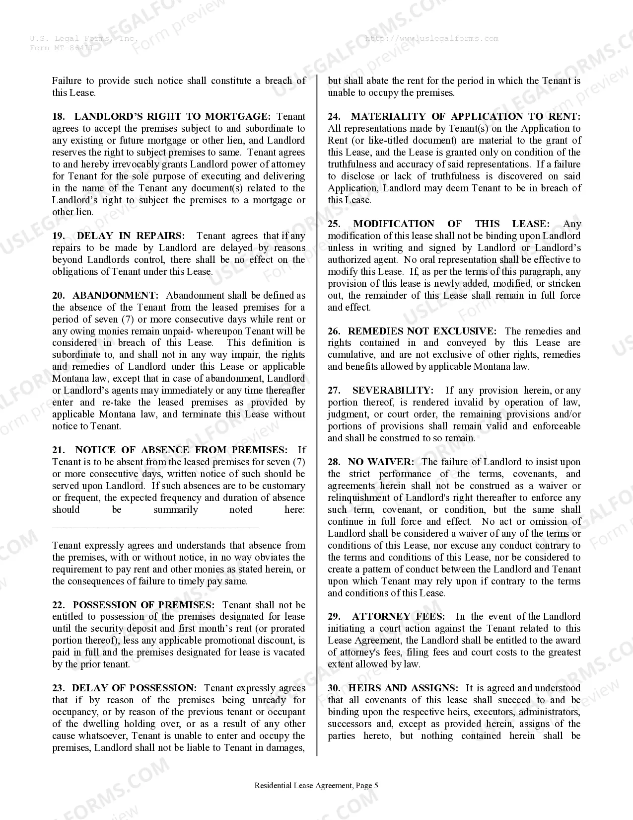 Preview Residential Rental Lease Agreement