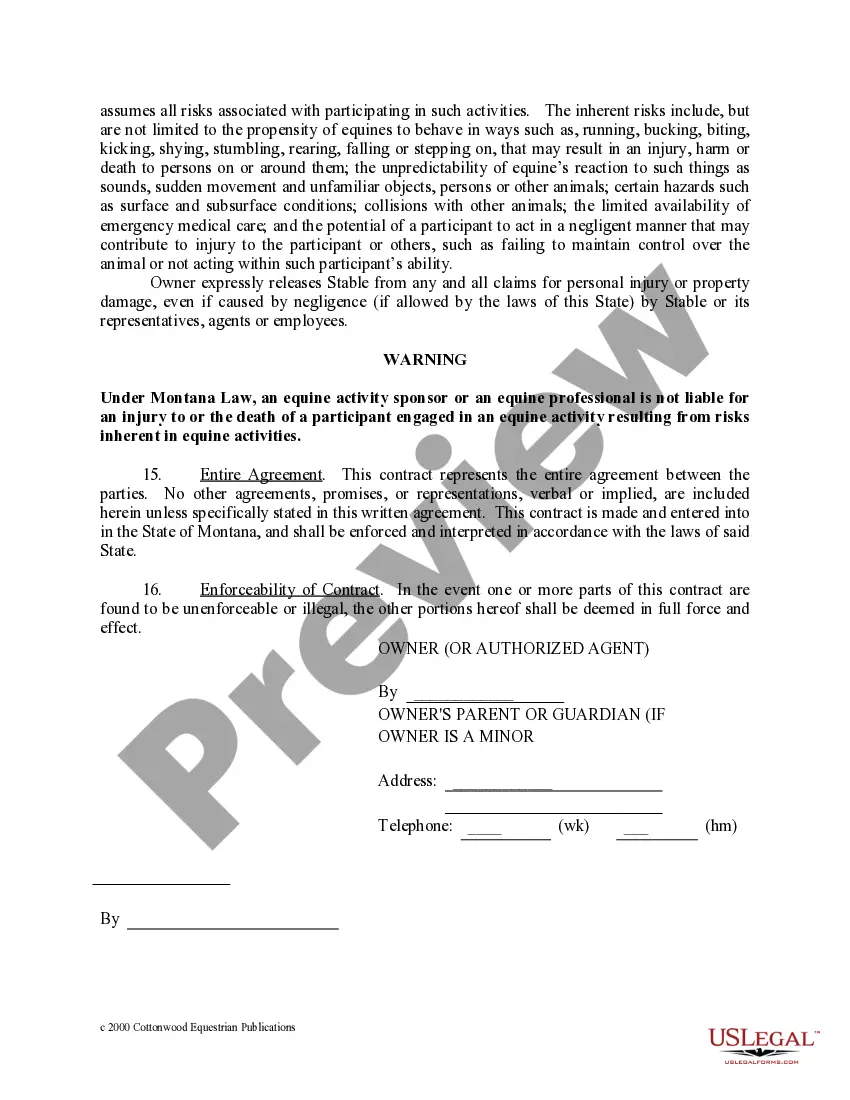 Preview Montana Horse Equine Forms Package