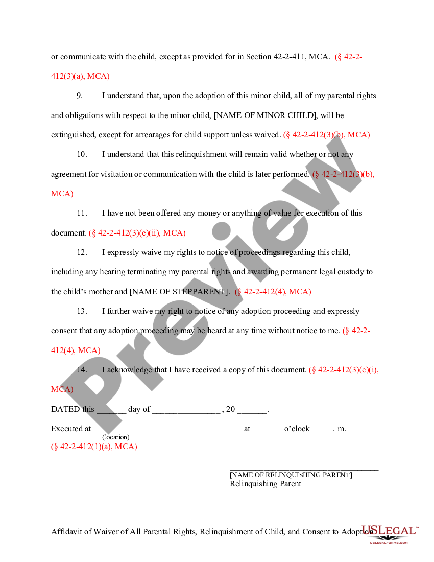 voluntary relinquishment of parental rights form montana