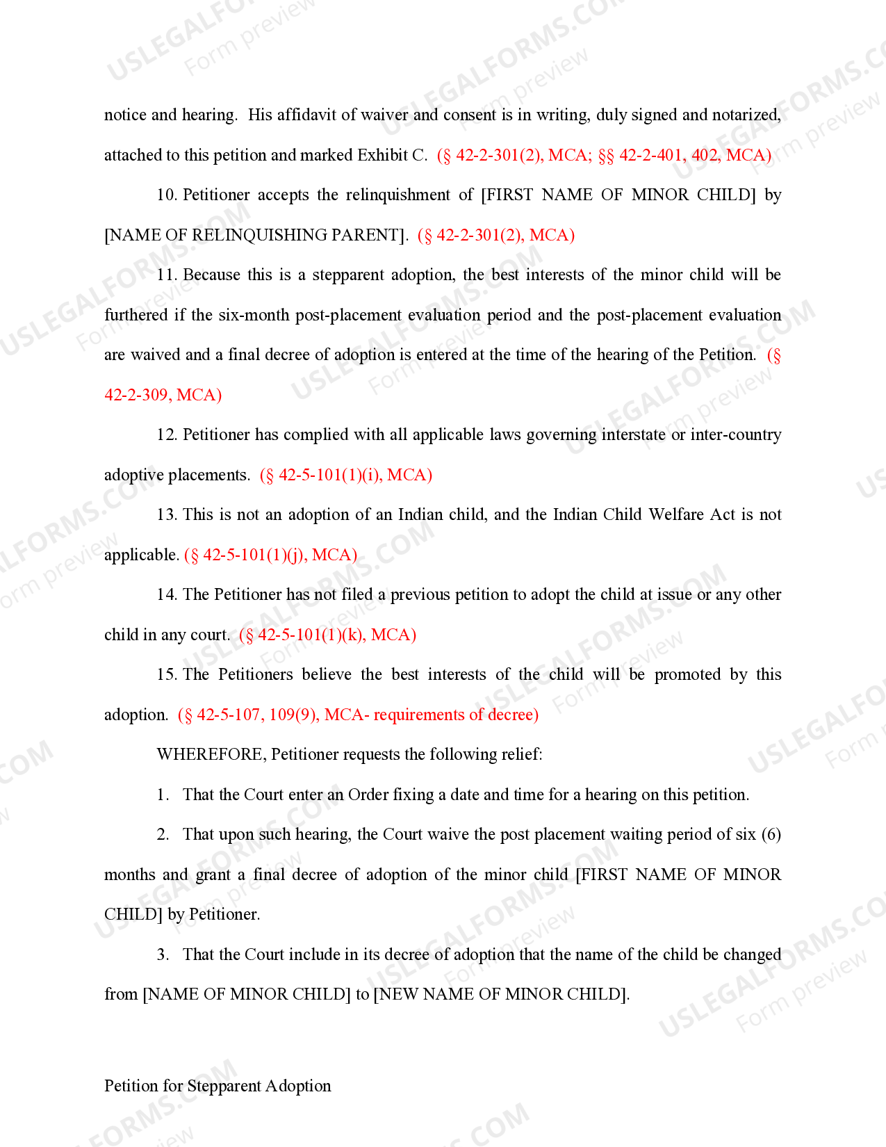 Montana Petition for Stepparent Adoption Montana Stepparent Adoption