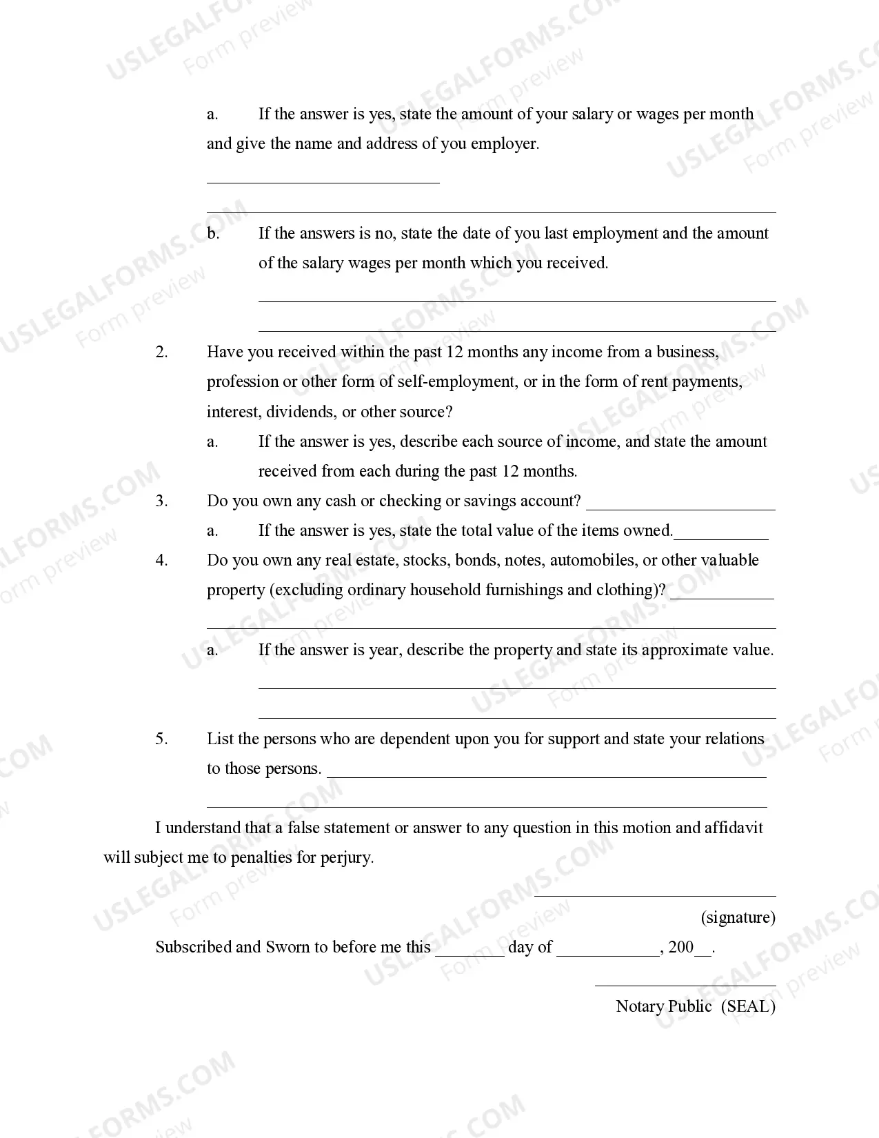 Preview Motion and Affidavit to Proceed in Forma Pauperis