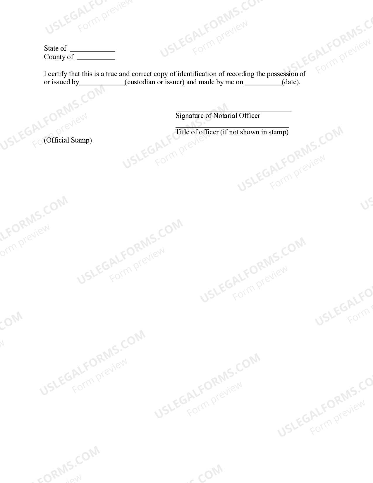 Montana Acknowledgment for Certifying a Copy of a record Certifying