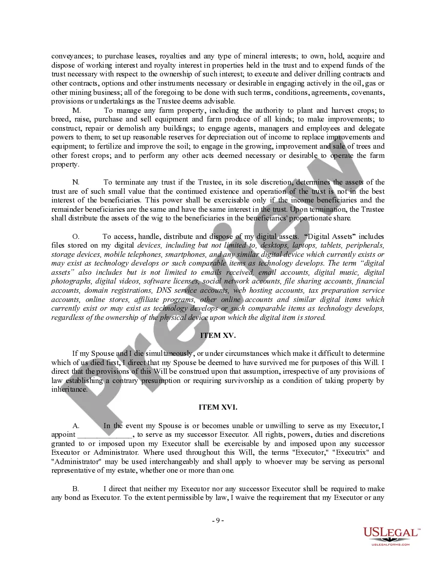 Preview Complex Will with Credit Shelter Marital Trust for Large Estates