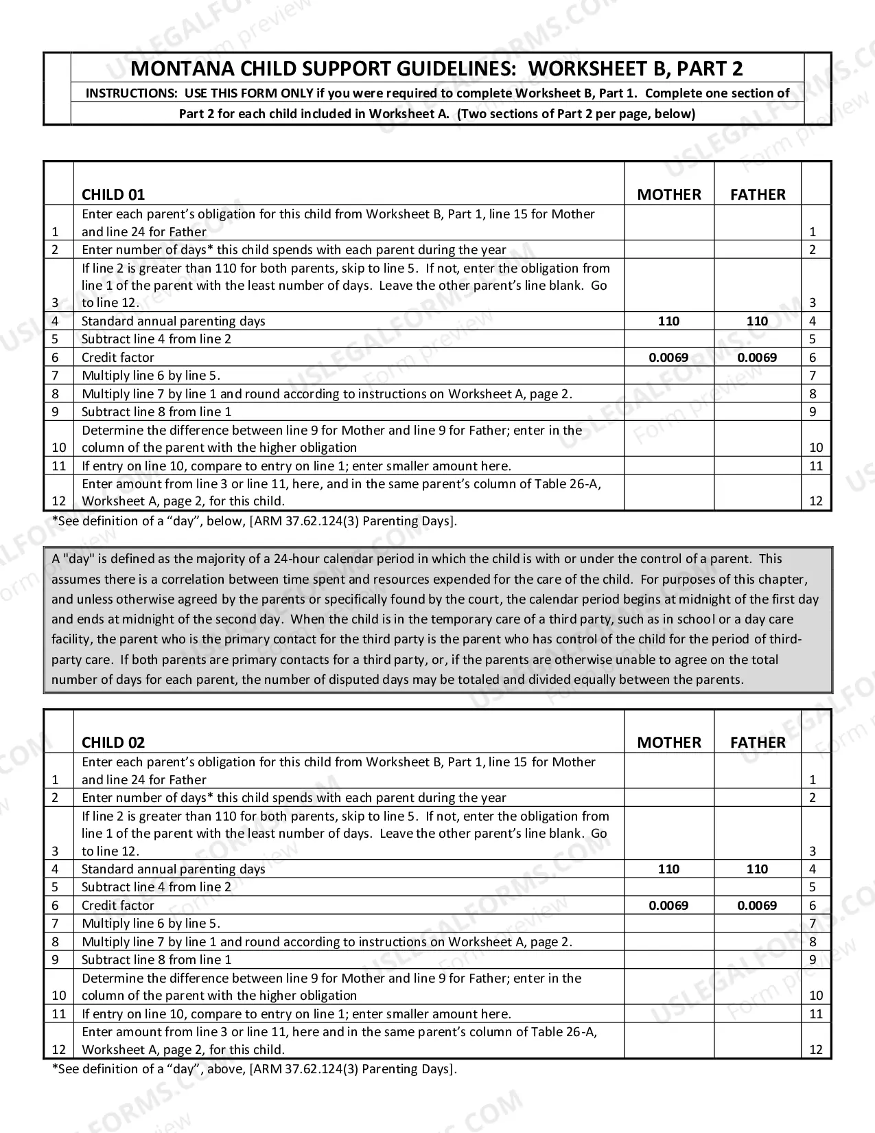 Preview Montana Child Support Guidelines - Worksheet A