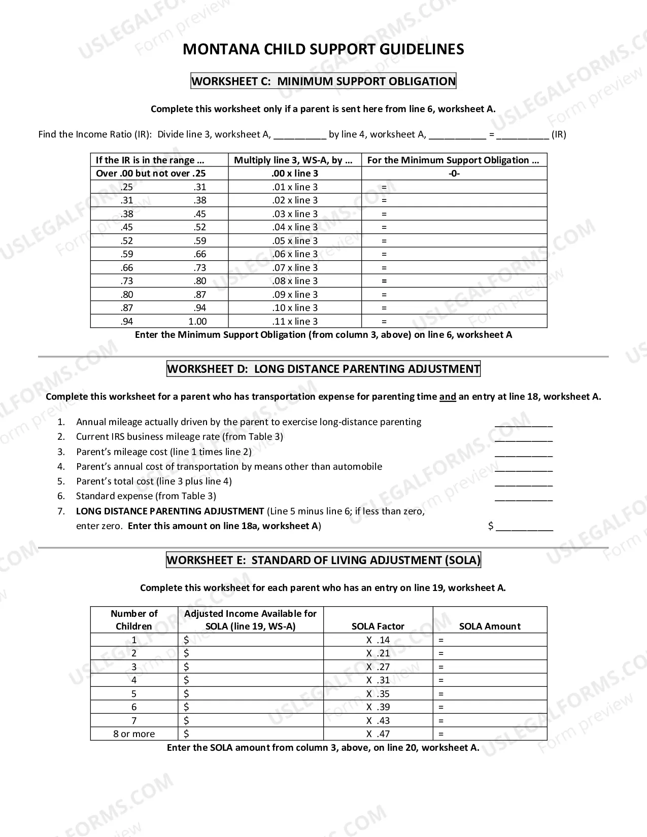 Preview Montana Child Support Guidelines - Worksheet A