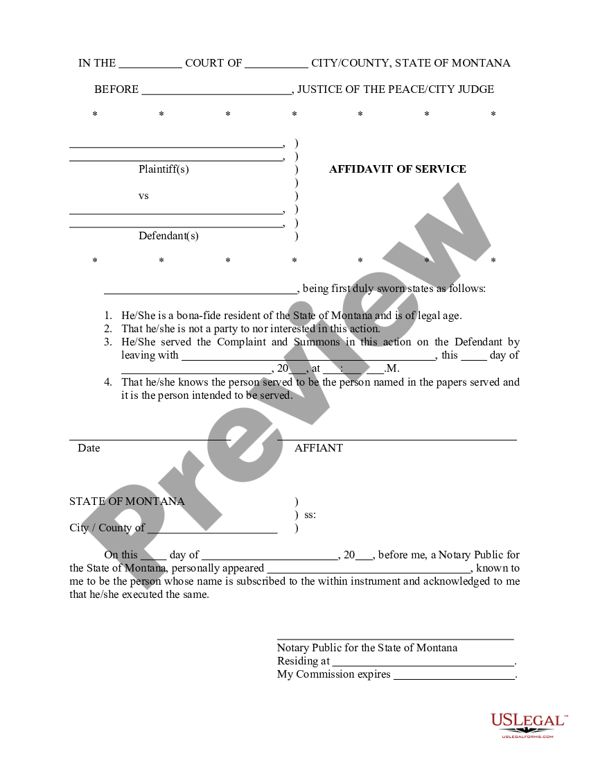 Montana Affidavit of Service | US Legal Forms