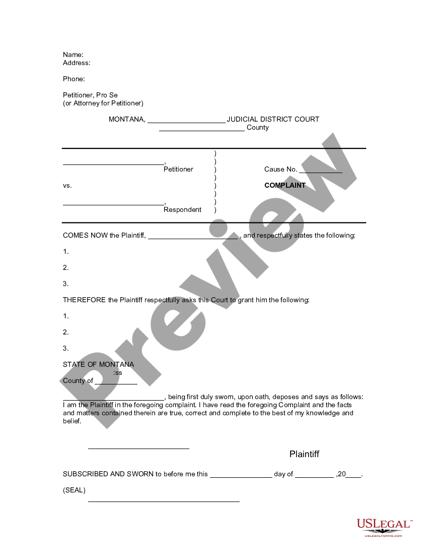 Montana Complaint | US Legal Forms