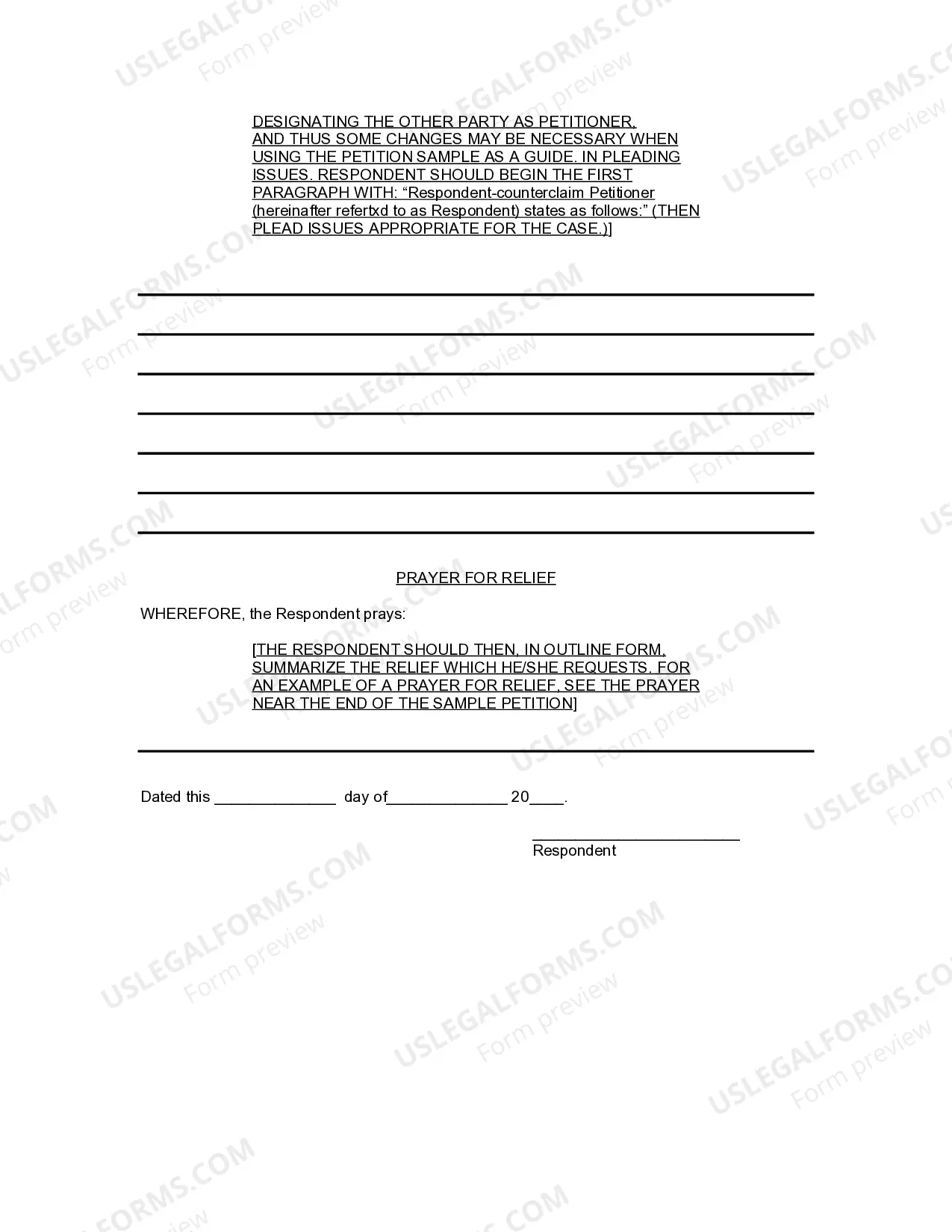 Preview Response for Petition