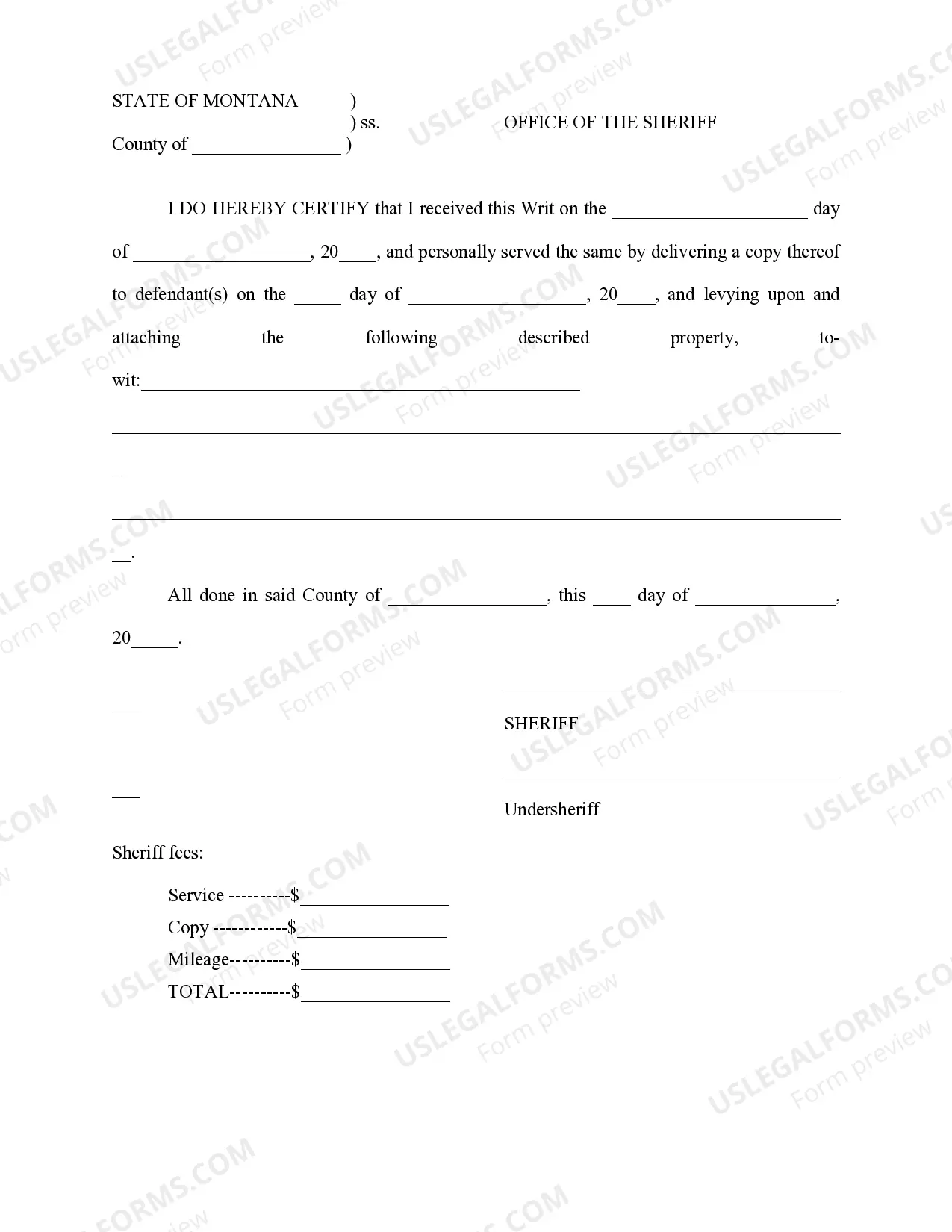 Preview Writ of Attachment