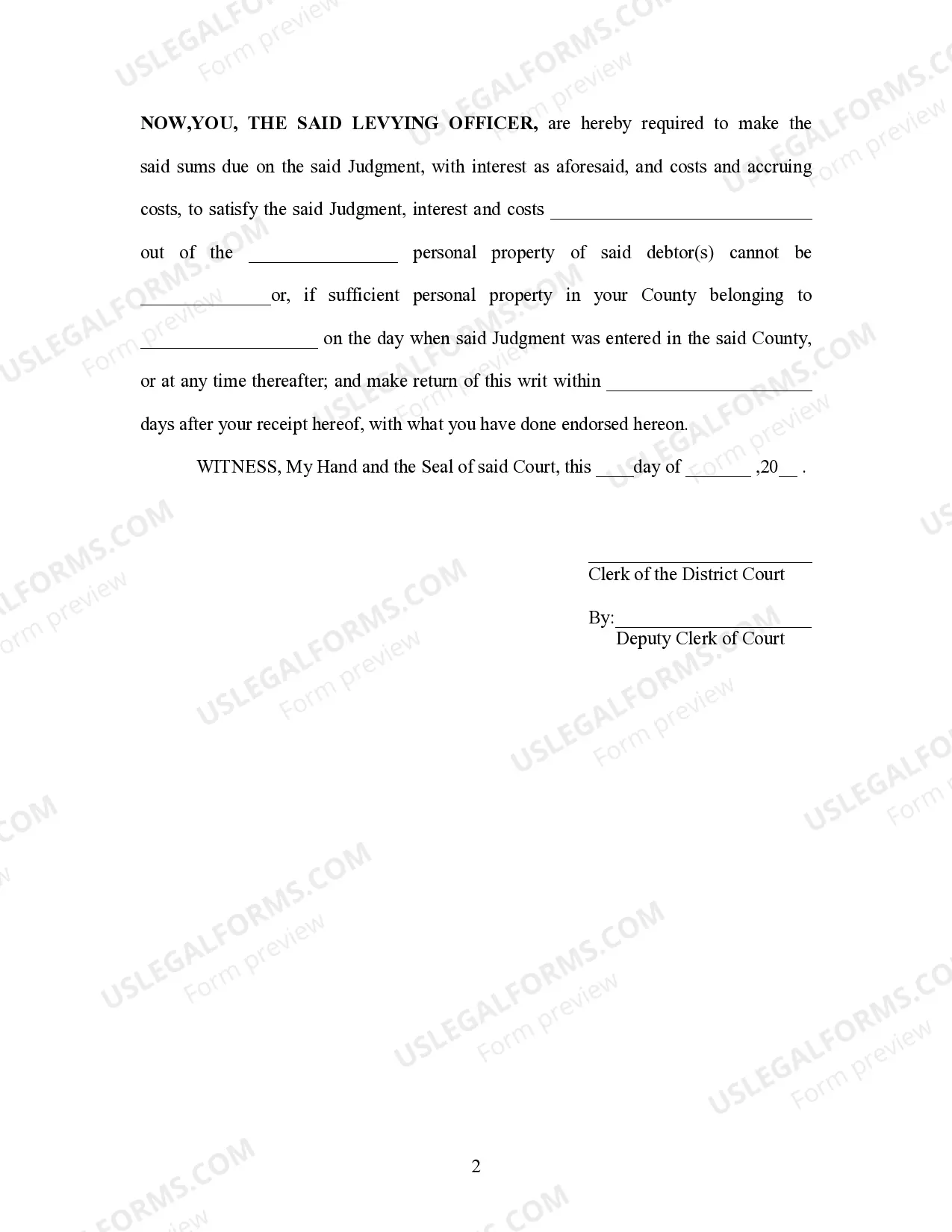 Preview Writ of Execution on Transcript of Judgment