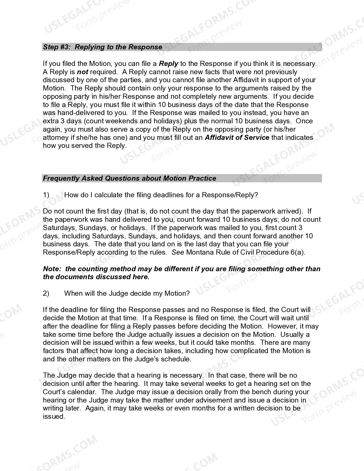 Preview Information about Motions