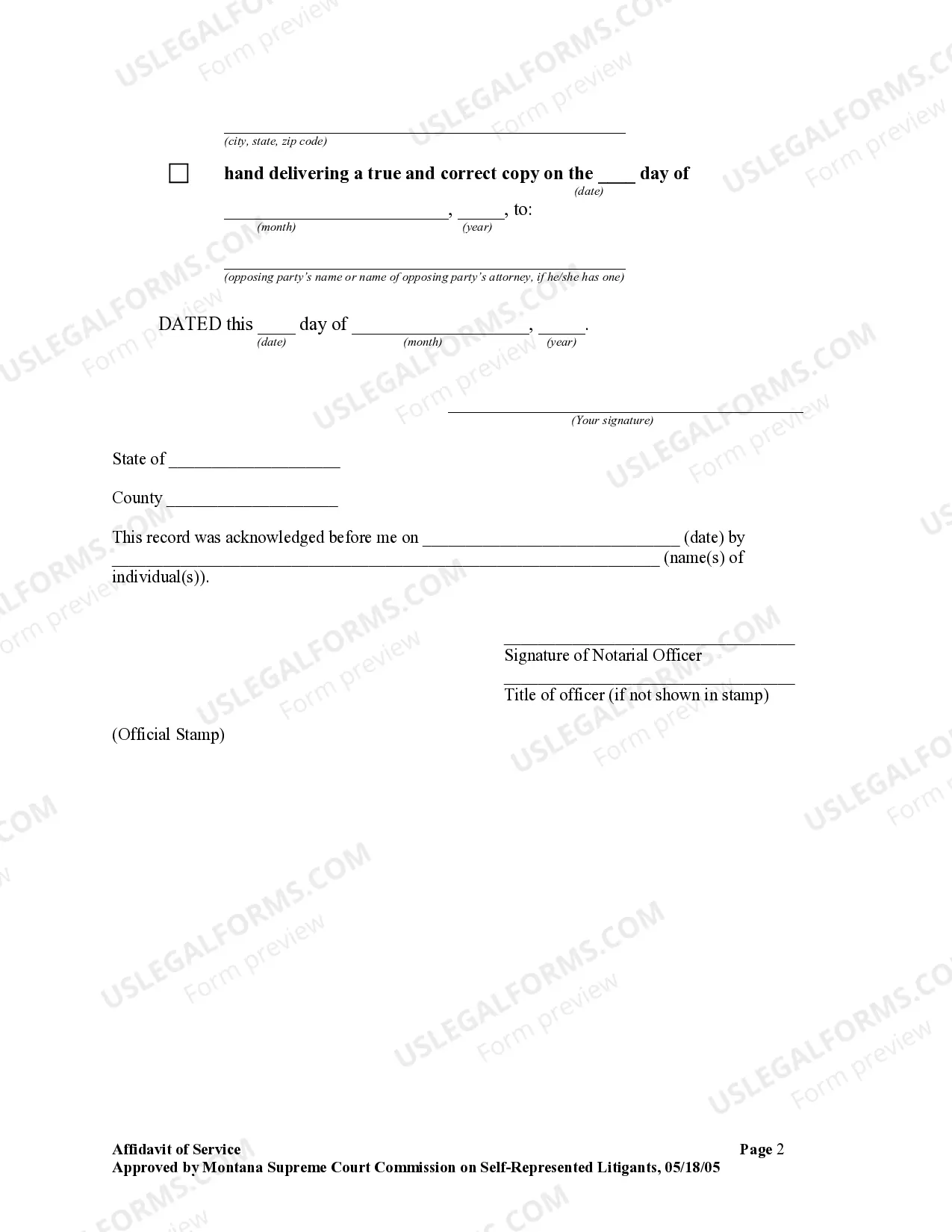Preview Affidavit of Service
