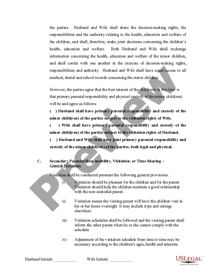Preview Marital Domestic Separation and Property Settlement Agreement Minor Children no Joint Property or Debts effective Immediately