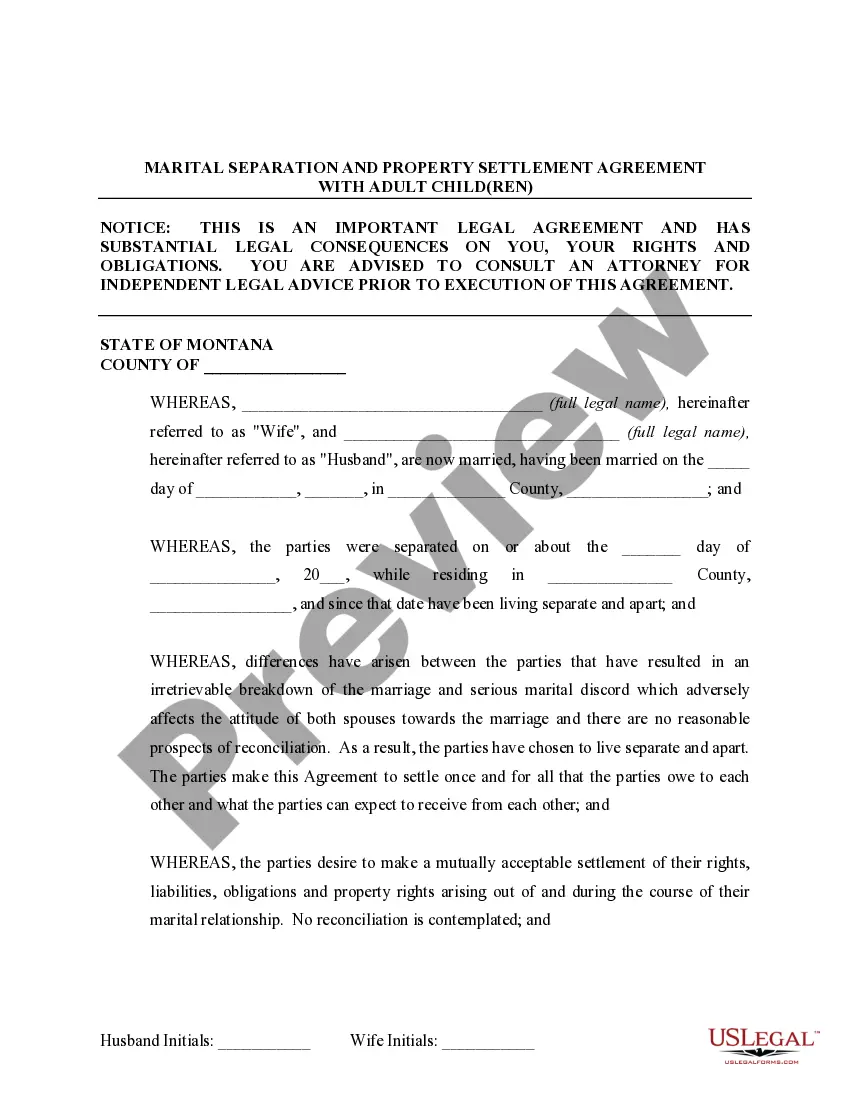 Preview Marital Domestic Separation and Property Settlement Agreement Adult Children Parties May have Joint Property or Debts where Divorce Action Filed
