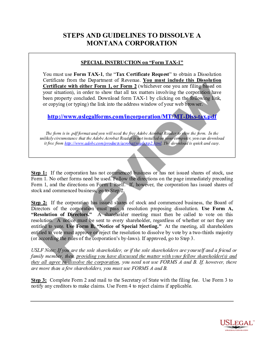 Montana Dissolution Package To Dissolve Corporation Montana Dissolution Us Legal Forms 5508