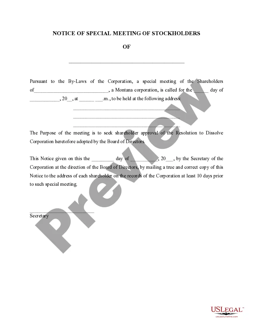 Get Montana Dissolution Package to Dissolve Corporation Preview Montana Dissolution Package to Dissolve Corporation