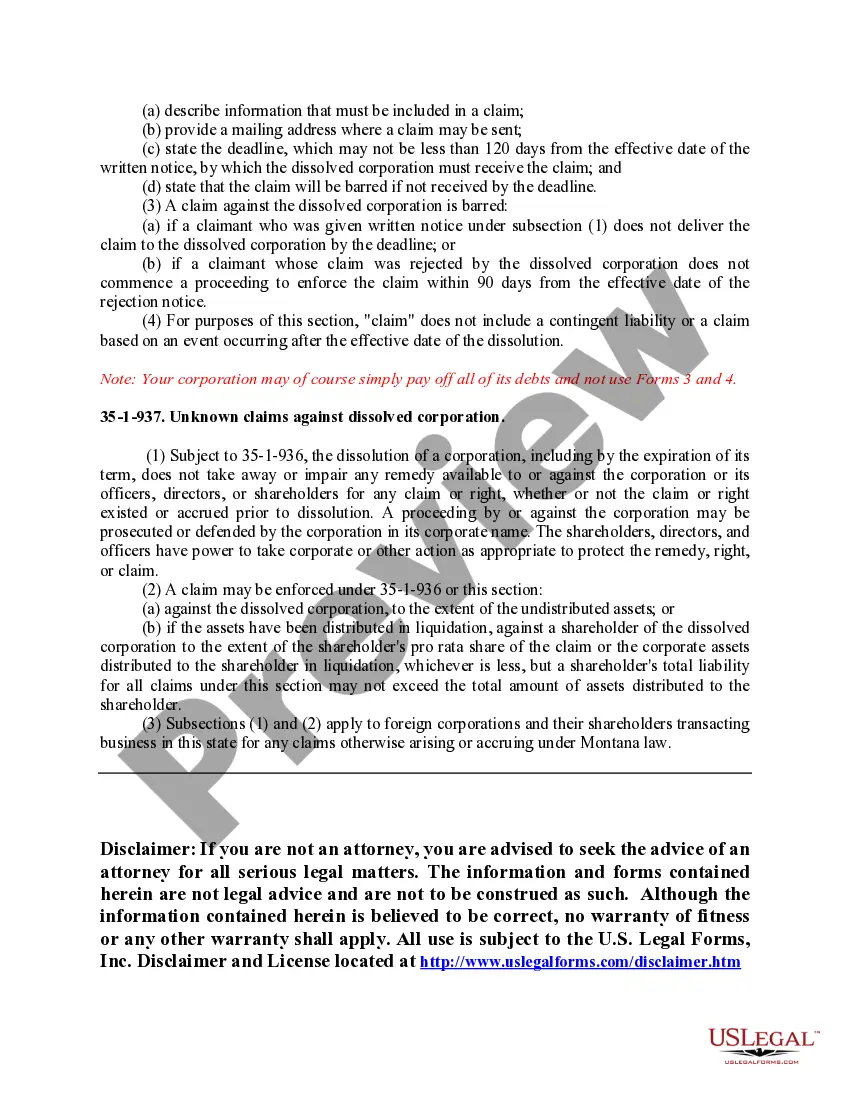 Get Montana Dissolution Package to Dissolve Corporation Preview Montana Dissolution Package to Dissolve Corporation