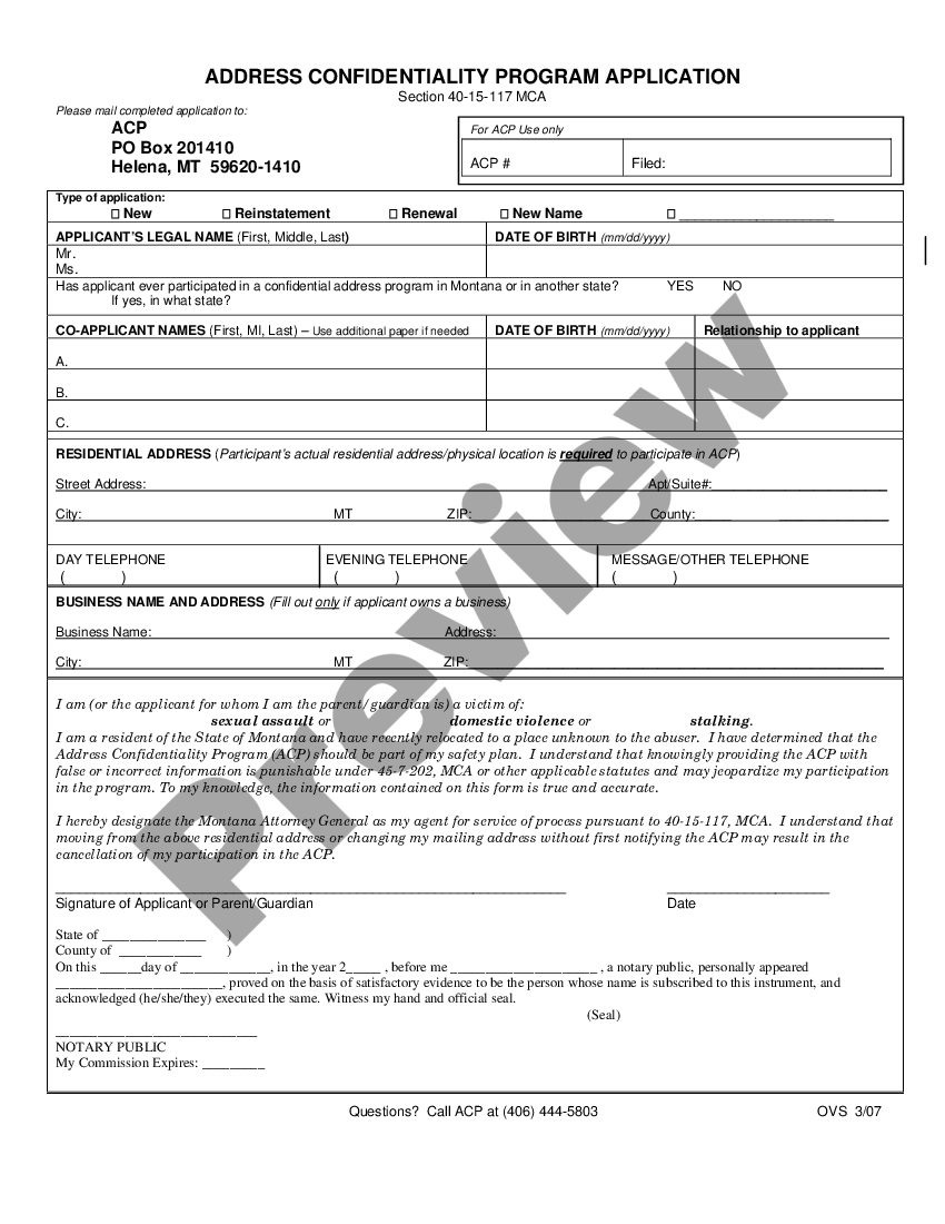 Montana Address Confidentiality Program Application - Az Address ...