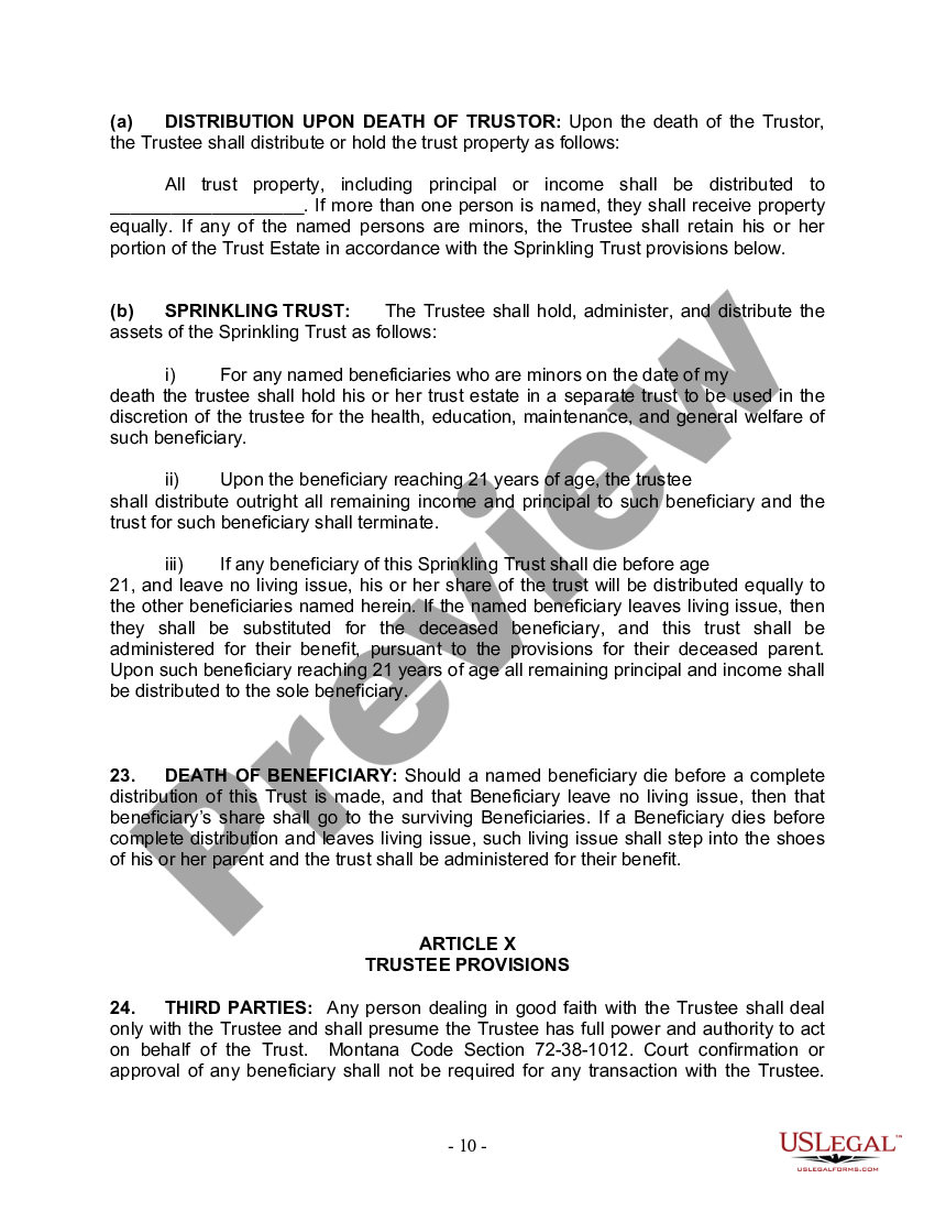 page 9 Living Trust for Individual Who is Single, Divorced or Widow (or Widower) with No Children preview