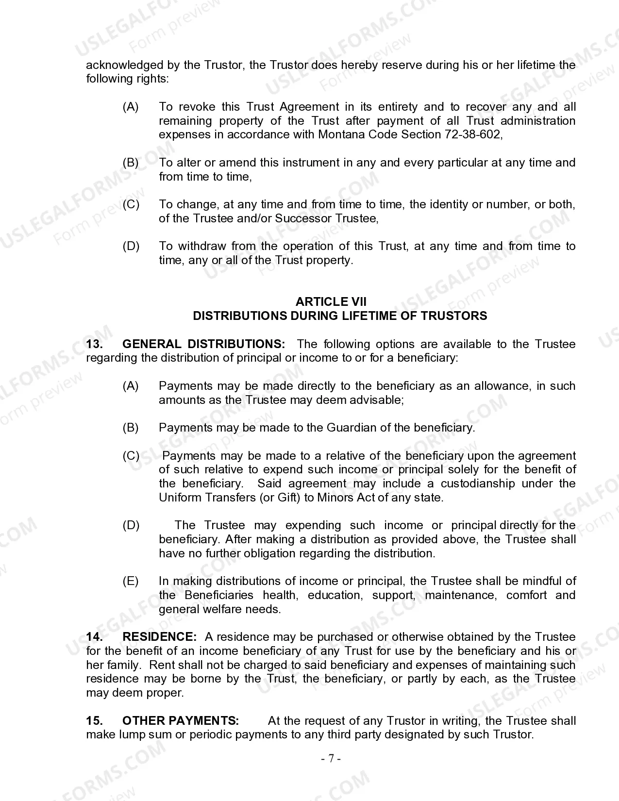 Preview Living Trust for Individual Who is Single, Divorced or Widow (or Widower) with No Children