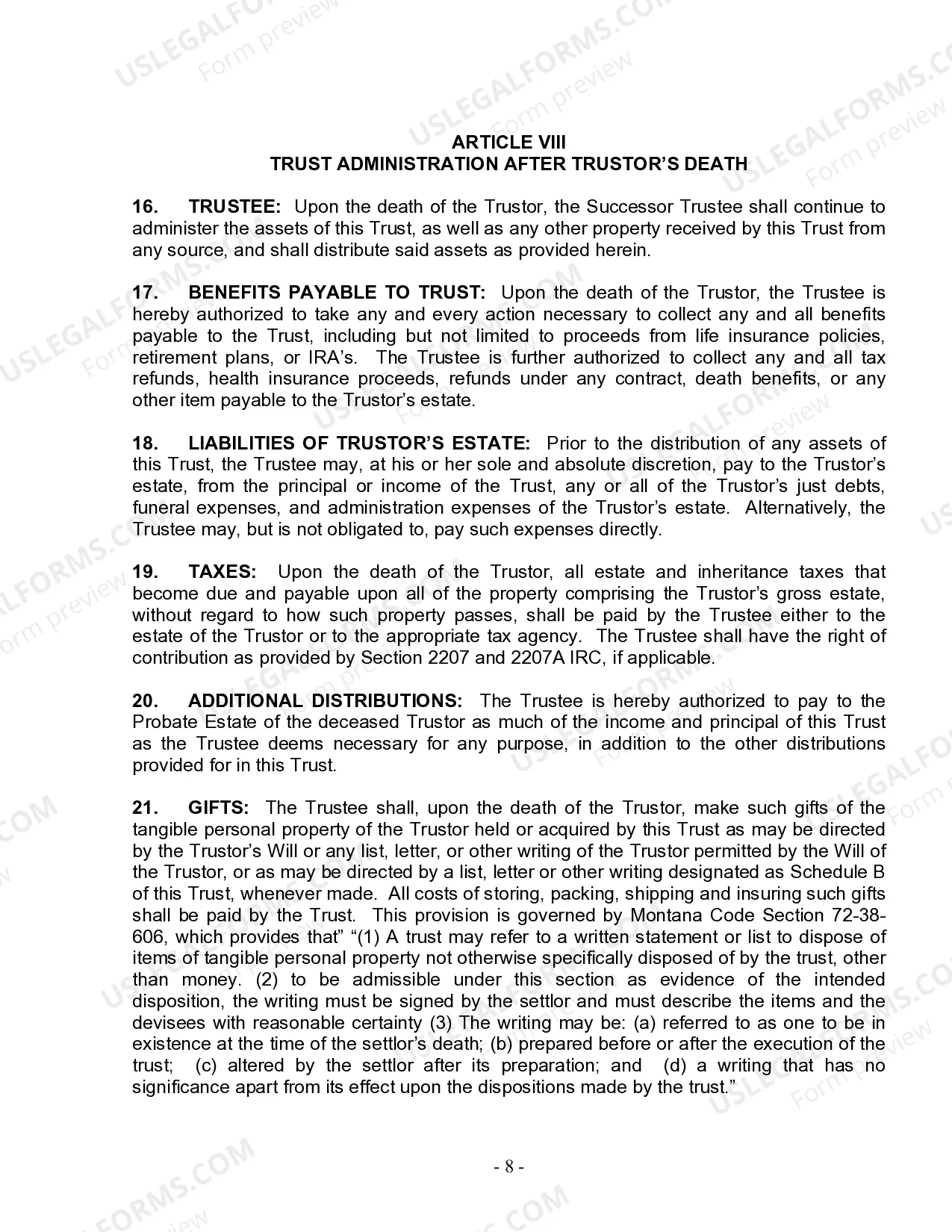 Preview Living Trust for Individual Who is Single, Divorced or Widow (or Widower) with No Children