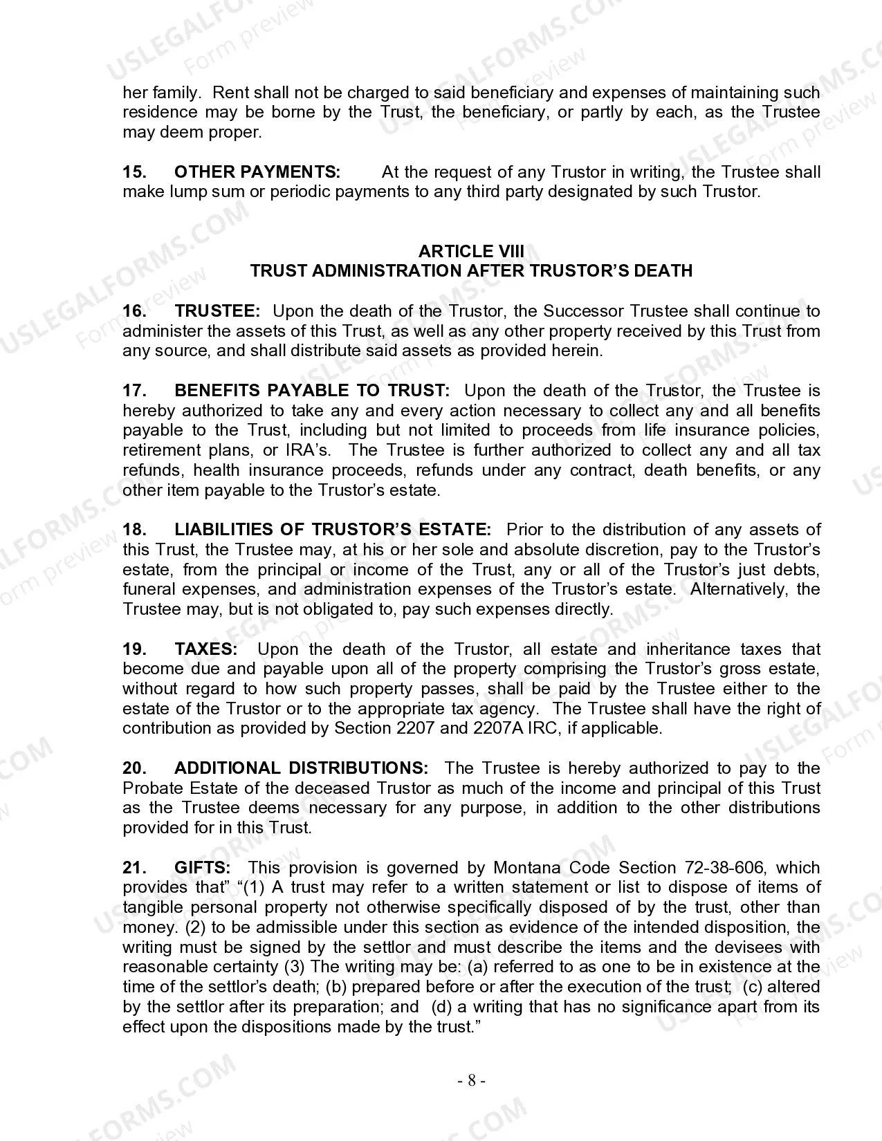 Preview Living Trust for Husband and Wife with One Child