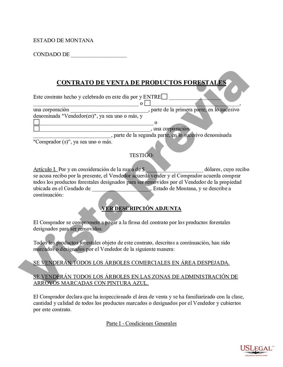 Preview Contrato de venta de madera de productos forestales de Montana