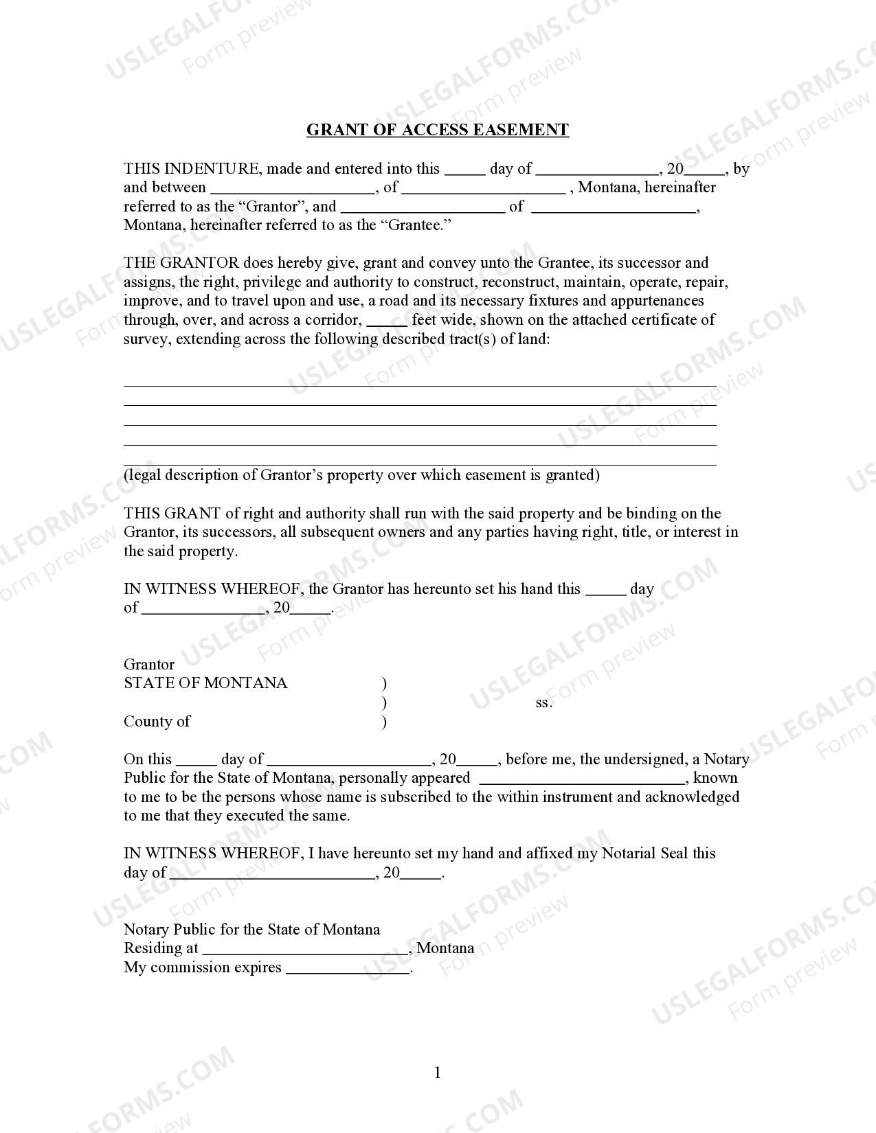 Montana Easement By Necessity US Legal Forms