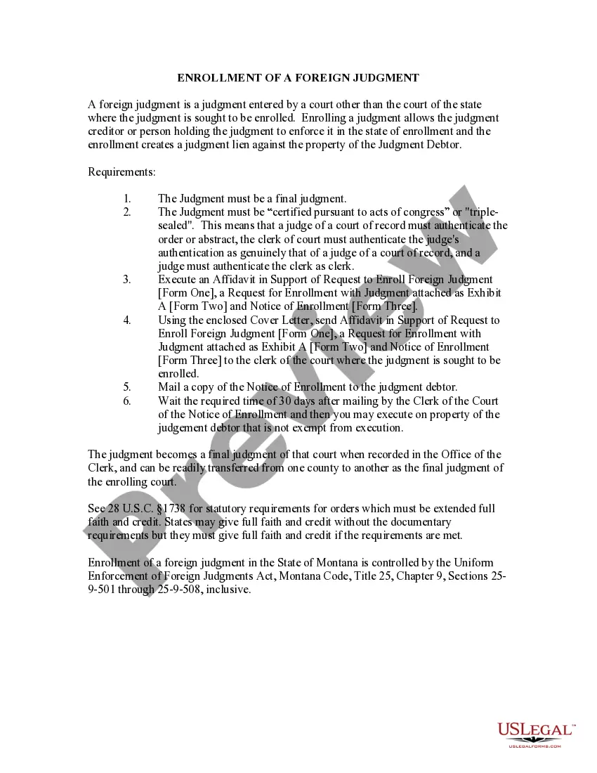 Preview Montana Foreign Judgment Enrollment
